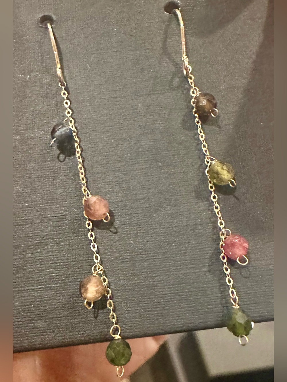 New 14K Solid Gold Earrings long dangle real 14K gold tourmaline earrings